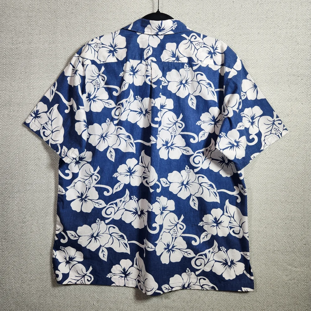 Paradise Bay Men's L Blue Floral Hawaiian Casual Button Down Shirt 100% Cotton - Picture 3 of 7